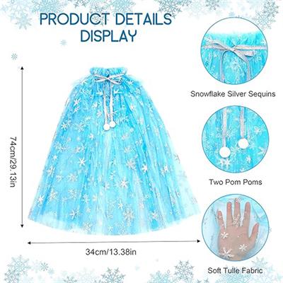 Karlar Ülkesi Elsa Frozen Mavi Pelerin – 80 cm Kar Desenli Çocuk Pelerini ( Taç Hariç ) (3936)