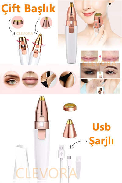 Kaş Bıyık Alma Epilatörü -Yüz Epilatör- Kıl Kaş Bıyık Tüy Alma Aleti- Epilasyon Çift Başlık Şarjlı