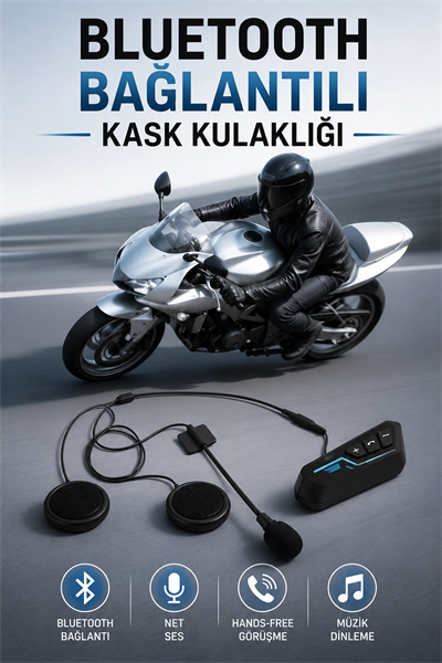 Kask Kulaklığı Motosiklet Intercom Interkom Dinleme Konuşma Özellikli Su Geçirmez