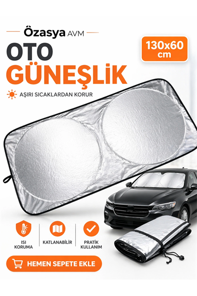 Katlanabilir Araç Ön Cam Güneşliği 150x70cm Isı ve Işık Yalıtımlı Yazlık Aksesuar