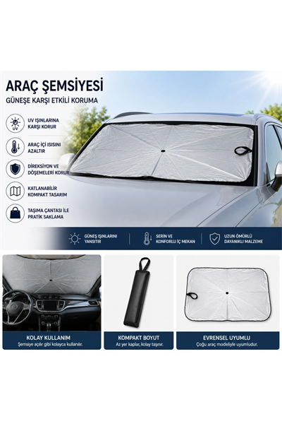 Katlanabilir Araç Ön Cam Güneşlik Şemsiyesi UV Korumalı Otomobil Aksesuarı Taşınabilir