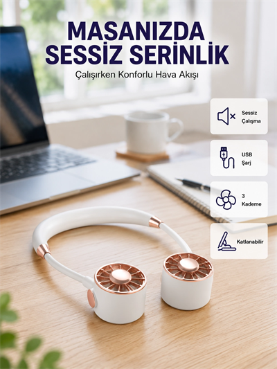 Katlanabilir Asılabilir Mini Fan USB Şarjlı 3 Kademeli Sessiz