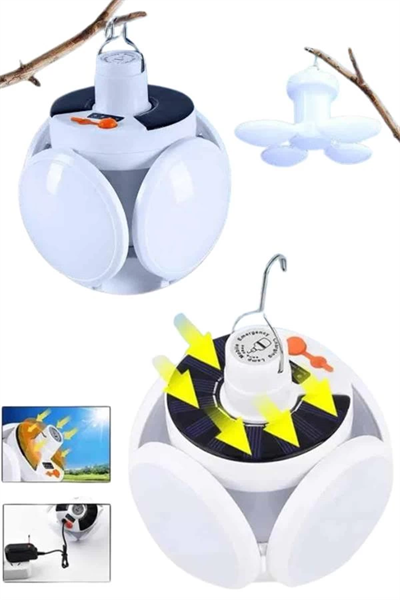 Katlanabilir Askılı Kamp Lambası 5 Kanatlı Pratik Güneş Enerjili