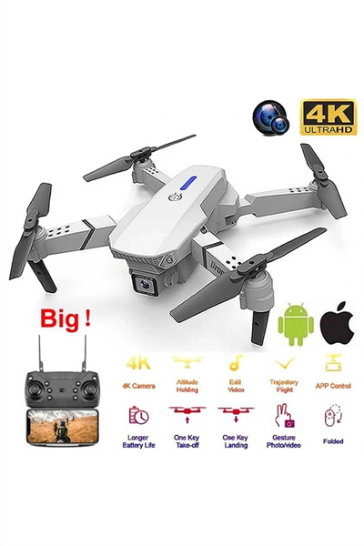 Katlanabilir Çift Kameralı Wifi Bağlantılı Drone, Uzaktan Kumanda ve Akıllı Telefon Kontrolü, Siyah