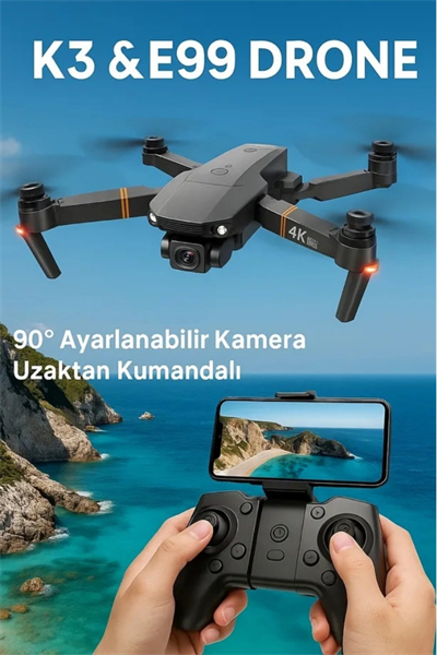 Katlanabilir HD Kameralı Drone, 500-1000 Metre Uçuş Mesafeli ve Ekstra Bataryalı