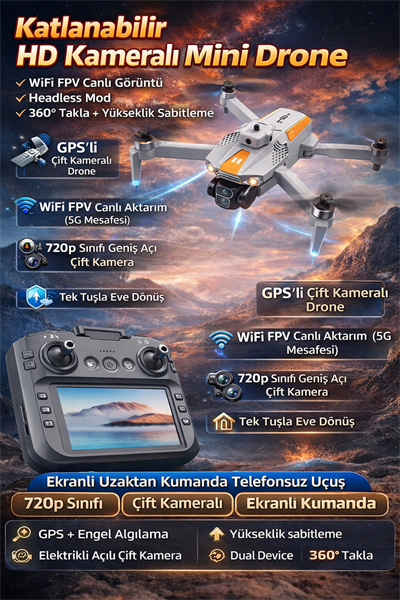 Katlanabilir HD Kameralı Ekranlı Drone ile Havadan Görüntü Alın, Çarpışma Önleme Özellikli
