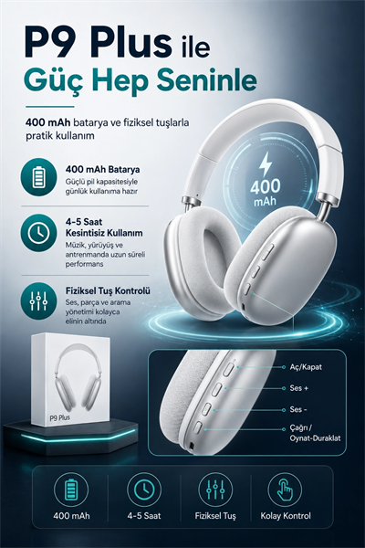 Katlanabilir Kablosuz Kulaklık Kulak Üstü Rahat Pedli Taşınabilir Stereo Model