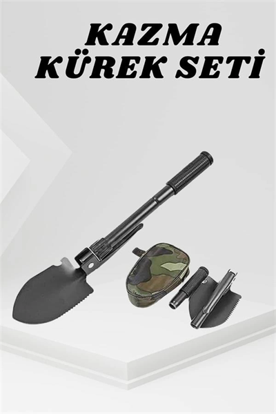 Katlanabilir Kamp Küreği Küçük Kazma Kürek Seti Pusulalı