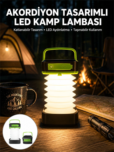 Katlanabilir Kamp Lambası Akordiyon Lamba Şarjlı 3 Kademeli Solar Yeni Nesil