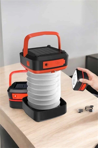 Katlanabilir Kamp Lambası Solar Fener Görünümlü 3 Kademeli Şarjlı