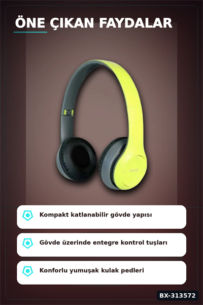 Katlanabilir P47 Bluetooth Kablosuz Kulakustu Kulaklik Mikrofonlu 1 Adet BX-313572