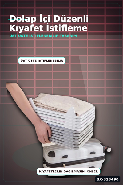 Katlanabilir Plastik Tişört Düzenleyici Aparat - 1 Adet, Dolap İçi Organizer BX-313490