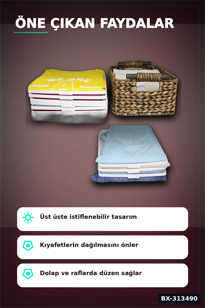 Katlanabilir Plastik Tişört Düzenleyici Aparat - 1 Adet, Dolap İçi Organizer BX-313490