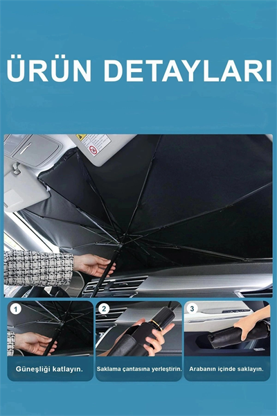 Katlanabilir Şemsiyeli Araç Ön Cam Güneşliği UV Korumalı Isı Yansıtıcı Tüm Araçlara Uygun