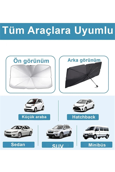 Katlanabilir Şemsiyeli Araç Ön Cam Güneşliği UV Korumalı Isı Yansıtıcı Tüm Araçlara Uygun