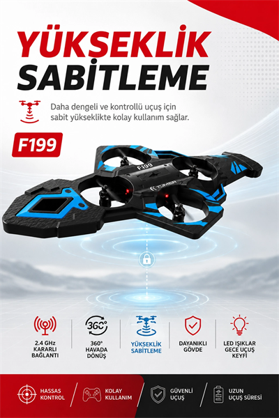 Katlanabilir Tasarımlı Uzaktan Kumandalı Drone 360 Derece Dönüş Ve Işıklı Uçuş Özellikli