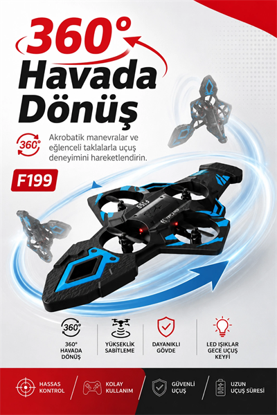 Katlanabilir Tasarımlı Uzaktan Kumandalı Drone 360 Derece Dönüş Ve Işıklı Uçuş Özellikli