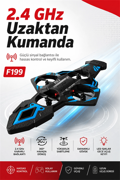 Katlanabilir Tasarımlı Uzaktan Kumandalı Drone 360 Derece Dönüş Ve Işıklı Uçuş Özellikli
