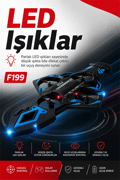 Katlanabilir Tasarımlı Uzaktan Kumandalı Drone 360 Derece Dönüş Ve Işıklı Uçuş Özellikli
