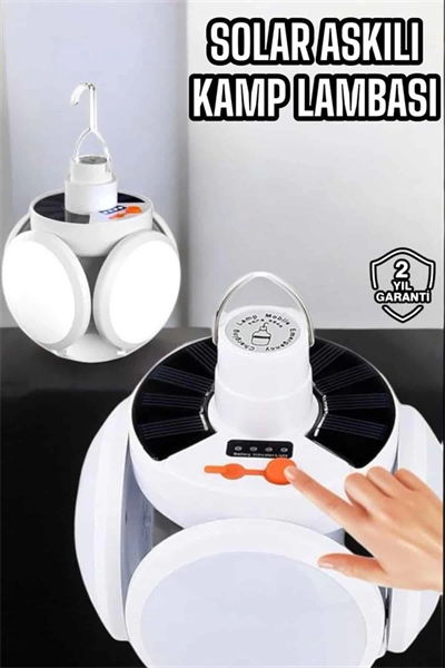 Katlanabilir Taşınabilir Kamp Lambası Işıldak Beyaz Işık Güneş Enerjili Solar Aydınlatma