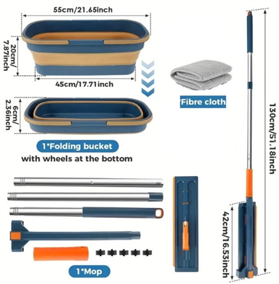 Katlanabilir Temizlik Mopu ve Tekerlekli Kova Seti