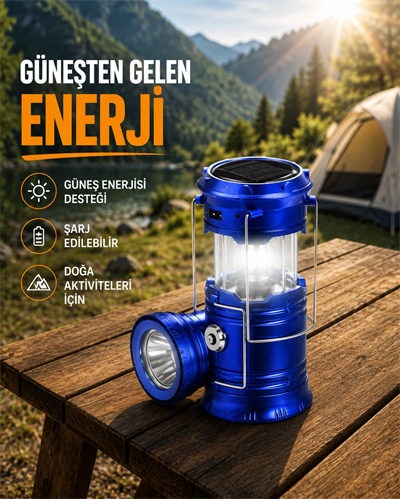 Katlanabilir USB Çıkışlı Kamp Feneri – Şarj Edilebilir, Dayanıklı ve Çok Fonksiyonlu