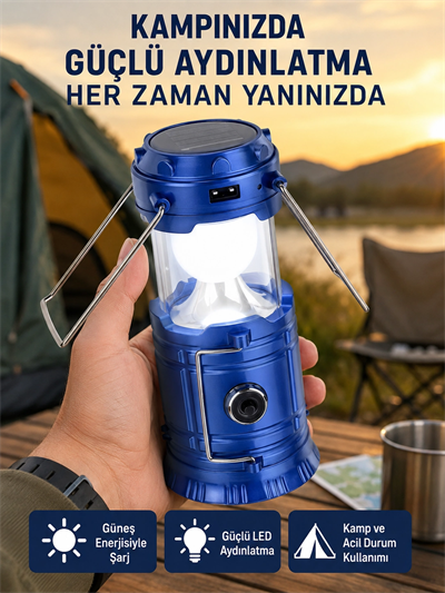 Katlanabilir USB Çıkışlı Kamp Feneri – Şarj Edilebilir, Dayanıklı ve Çok Fonksiyonlu