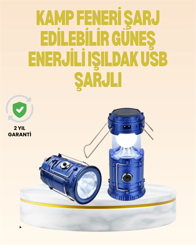 Katlanabilir USB Çıkışlı Kamp Feneri – Şarj Edilebilir, Dayanıklı ve Çok Fonksiyonlu