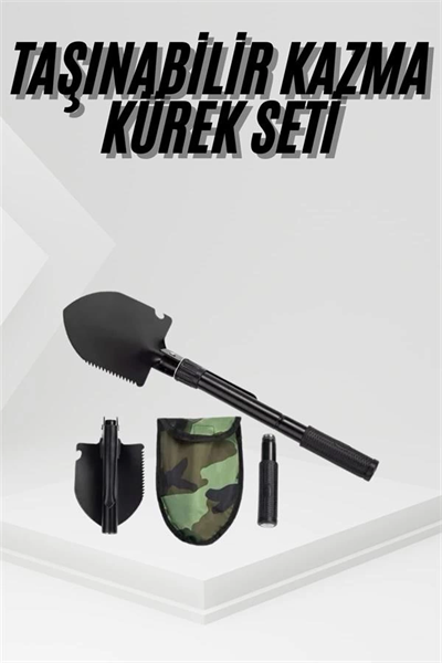 Katlanır Portatif Kazma Kürek Seti Portatif Çelik Taşıma Çantalı Pusulalı