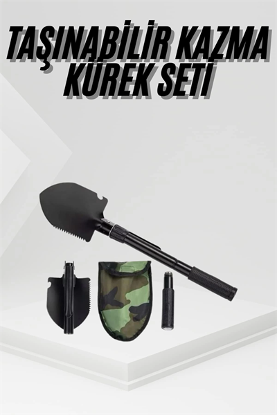 Katlanır Portatif Kazma Kürek Seti Portatif Çelik Taşıma Çantalı Pusulalı
