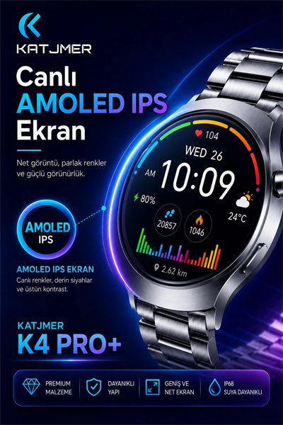 Kavisli Cam Tasarımlı Akıllı Saat AMOLED Ekran Üç Kordonlu Günlük Kullanım Seti
