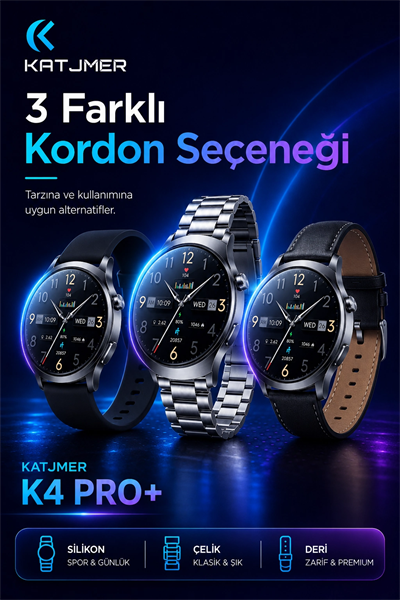 Kavisli Cam Tasarımlı Akıllı Saat AMOLED Ekran Üç Kordonlu Günlük Kullanım Seti