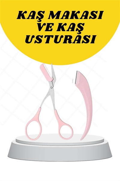 Kavisli Kaş Düzeltici Seti Kaş Makası ve Kaş Usturası Paslanmaz Çelik Bıçaklı