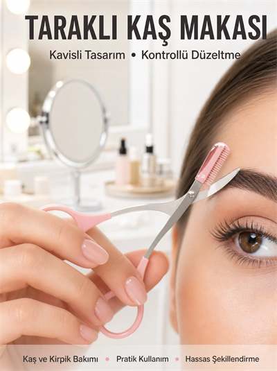 Kavisli Kaş Kirpik Düzeltici Bıyık Alma Taraklı Kaş Makası Yüz Bakım Seti Makas