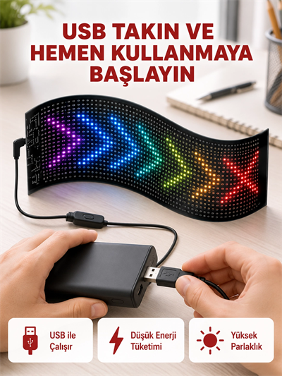 Kayan Yazı Destekli RGB LED Reklam Paneli USB ile Kolay Kurulumlu