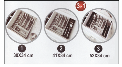 Kayar Kaşıklık Organizeri - 3 Aşamalı Sürgülü - Sağ Sol Açılır