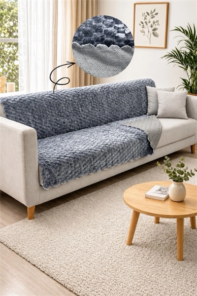 Kaymaz Tabanlı Kabartmalı Peluş Çok Amaçlı Örtü