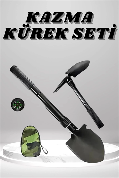 Kazma Kürek Seti Pusulalı Katlanır Portatif Kazma Kürek Seti Çok Fonksiyonlu Katlanabilir