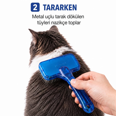 Kedi Köpek Tarağı - Evcil Hayvan Tüy Toplama Tarağı - Metal Uçlu