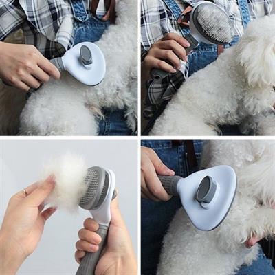 Kedi Köpek Tüy Toplayıcı Kendini Temizleyebilen Ergonomik Rahat Evcil Hayvan Tarağı Gri (3936)