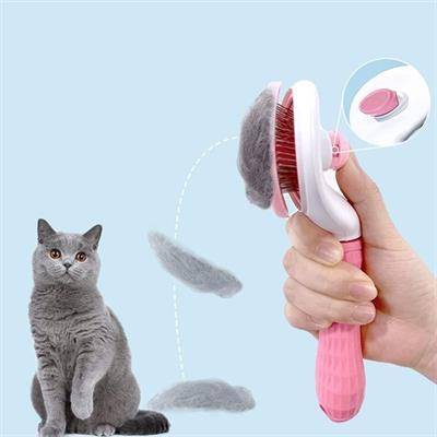 Kedi Köpek Tüy Toplayıcı Kendini Temizleyebilen Ergonomik Saplı Evcil Hayvan Tarağı Pembe (3936)
