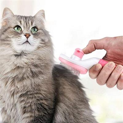 Kedi Köpek Tüy Toplayıcı Kendini Temizleyebilen Ergonomik Saplı Evcil Hayvan Tarağı Pembe (3936)