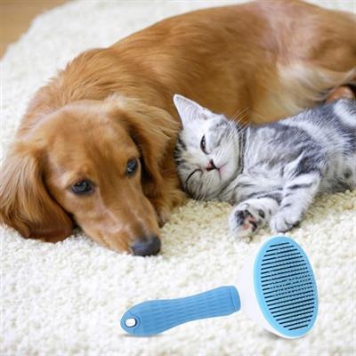 Kedi Köpek Tüy Toplayıcı Kendini Temizleyebilen Ergonomik Saplı Evcil Hayvan Tarağı Mavi (3936)