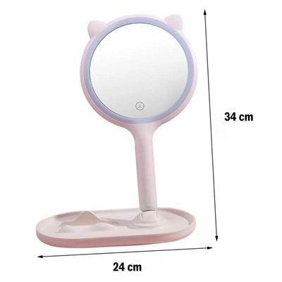 Kedi Kulaklı Telefon Standlı Yuvarlak Dokunmatik Led Ayarlı Masa Üstü Makyaj Aynası Bx40