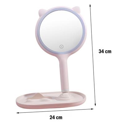 Kedi Kulaklı Telefon Standlı Yuvarlak Dokunmatik Led Ayarlı Masa Üstü Makyaj Aynası (3936)