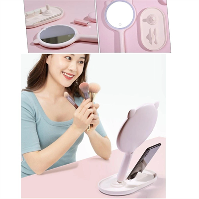Kedi Kulaklı Telefon Standlı Yuvarlak Dokunmatik Led Ayarlı Masa Üstü Makyaj Aynası Bx40