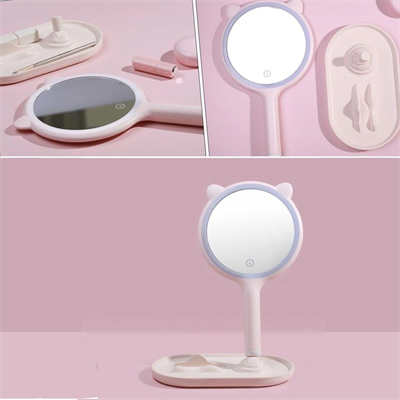 Kedi Kulaklı Telefon Standlı Yuvarlak Dokunmatik Led Ayarlı Masa Üstü Makyaj Aynası Bx40
