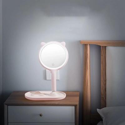 Kedi Kulaklı Telefon Standlı Yuvarlak Dokunmatik Led Ayarlı Masa Üstü Makyaj Aynası (3936)