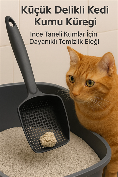 Kedi Kumu Eleği (Küçük Delikli) | İnce Taneli Kumlar İçin Özel Filtreleme | Hızlı, Kolay ve Hijyenik Temizlik Çözümü