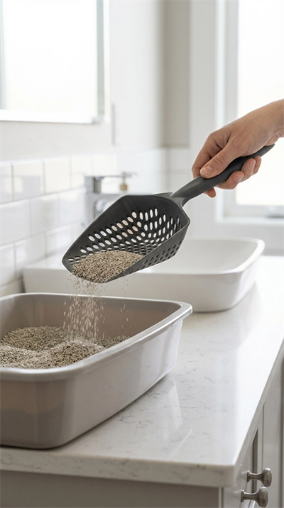 Kedi Kumu Eleme Küreği Çift Taraflı Ağlı ve Plastik Çerçeve ile Temizleme